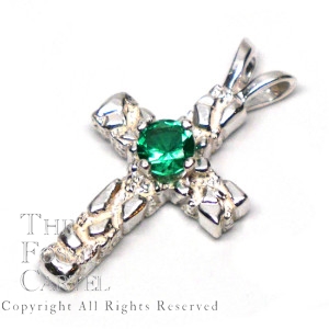Mt. St. Helens Emerald Obsidianite Sterling Silver Cross w/ Chain