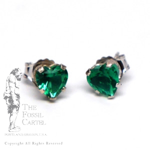 Mt. St. Helens Emerald Obsidianite Heart Cut Sterling Silver Stud Earrings