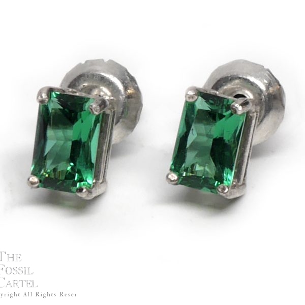 Mt. St. Helens Emerald Obsidianite Emerald-Cut Sterling Silver Stud Earrings