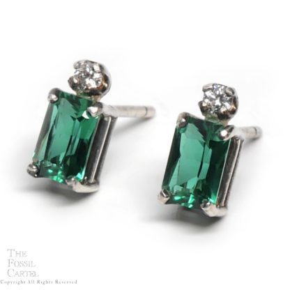 Mt. St. Helens Emerald Obsidianite Emerald-Cut Sterling Silver Stud Earrings with CZ