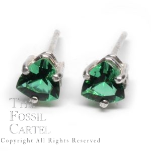 Mt. St. Helens Emerald Obsidianite Trilliant Cut Sterling Silver Stud Earrings