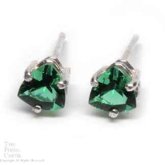 Mt. St. Helens Emerald Obsidianite Trilliant Cut Sterling Silver Stud Earrings