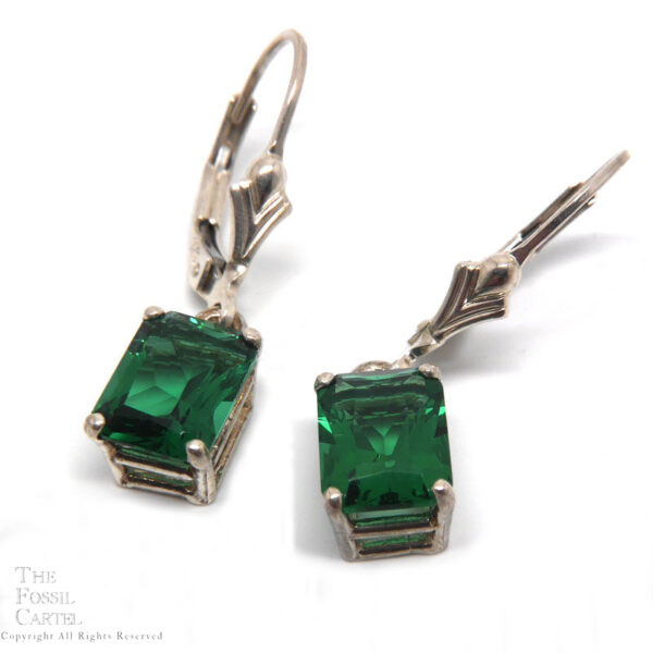Mt. St. Helens Emerald Obsidianite Emerald-Cut Lever-back Sterling Silver Earrings