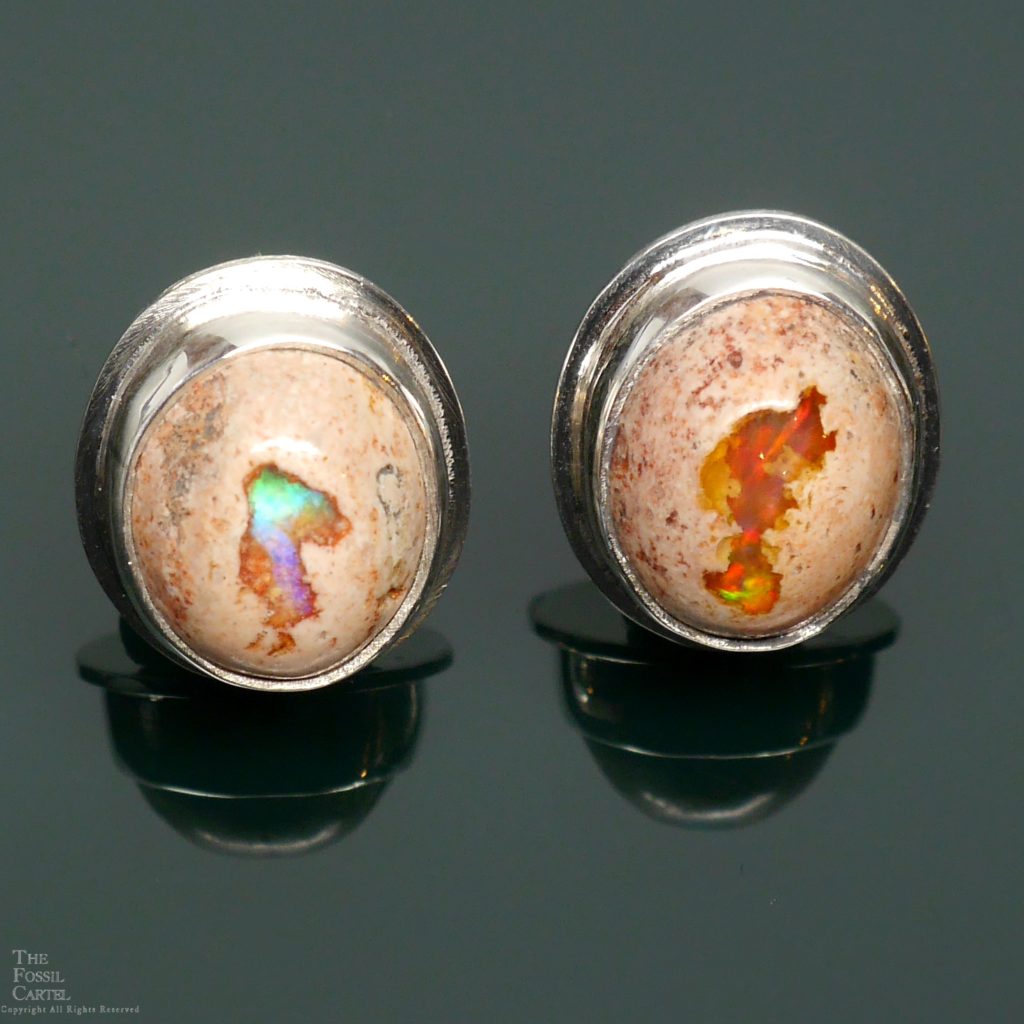Mexican Fire Opal Oval Sterling Silver Stud Earrings