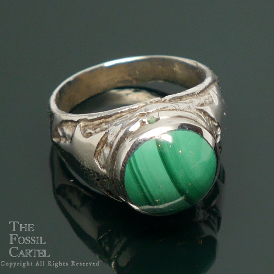 Malachite Round Sterling Silver Ring; size 10
