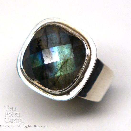 Labradorite Checkerboard Faceted Sterling Silver Ring; size 7