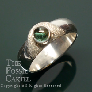 Green Tourmaline Round Sterling Silver Ring; size 9