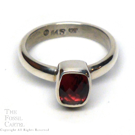 Garnet Faceted Sterling Silver Ring; size 6 3/4
