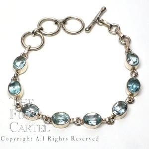 Blue Topaz Oval Faceted Sterling Silver Bracelet