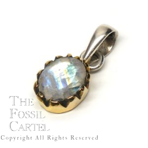 Rainbow Moonstone Oval Faceted Brass & Sterling Silver Pendant