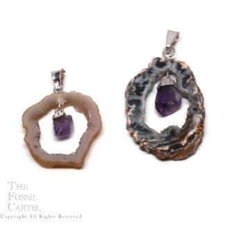 Oco Geode Agate Pendant with Quartz Crystal (silver)