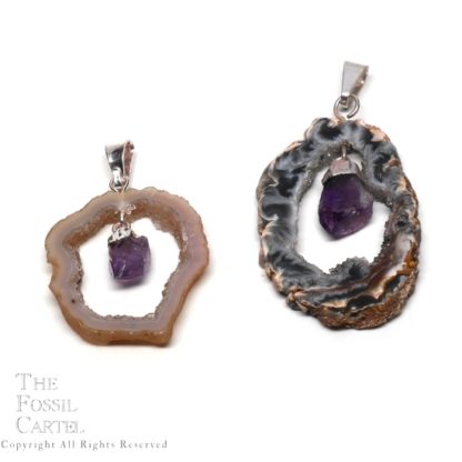Oco Geode Agate Pendant with Amethyst Crystal (silver)