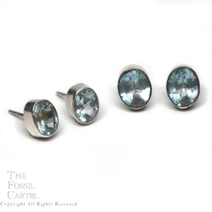 Blue Topaz Oval Faceted Sterling Silver Stud Earrings