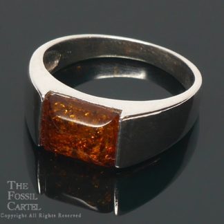 Amber Rectangular Sterling Silver Ring; Size 12