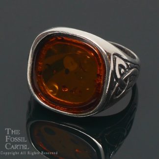Amber Celtic Sterling Silver Ring; size 12