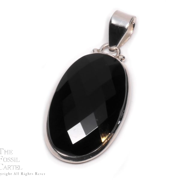Onyx Oval Faceted Sterling Silver Pendant