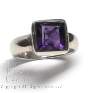 Amethyst Square Faceted Sterling Silver Ring; size 7
