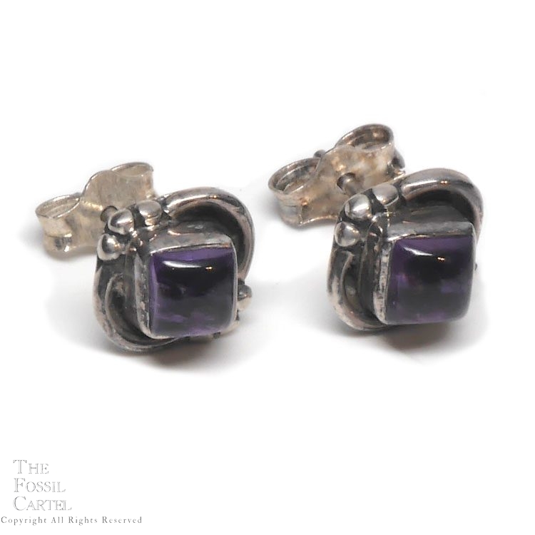 Amethyst Square Sterling Silver Stud Earrings - The Fossil Cartel