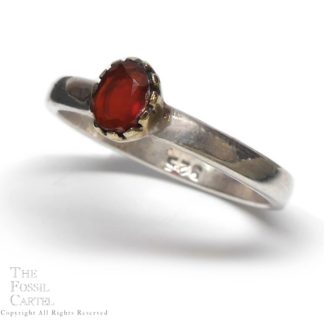 Carnelian Oval Faceted Brass and Sterling Silver Ring; Size 6 3/4