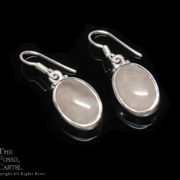 Rose Quartz Oval Cabochon Sterling Silver Earrings