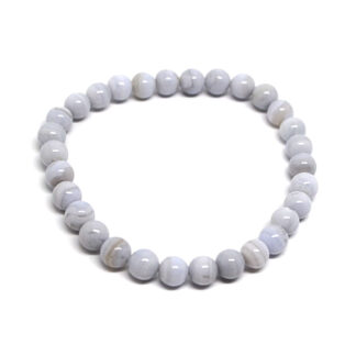 A blue lace agate beaded bracelet against a white background