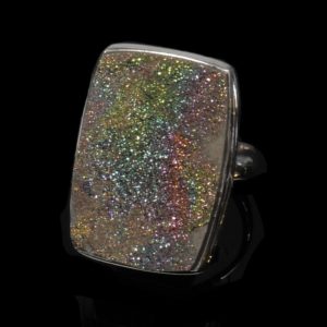Rainbow Pyrite Rectangular Sterling Silver Ring