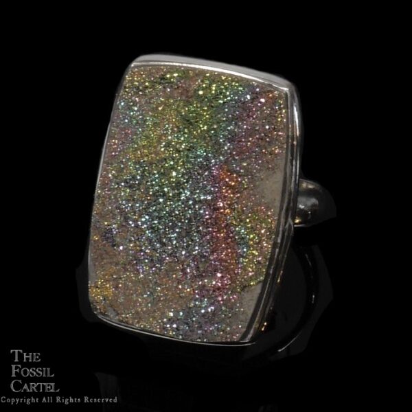 Rainbow Pyrite Rectangular Sterling Silver Ring