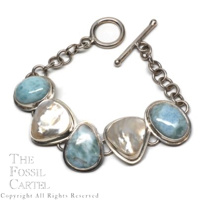 Larimar and Mother of Pearl Sterling Silver Bracelet