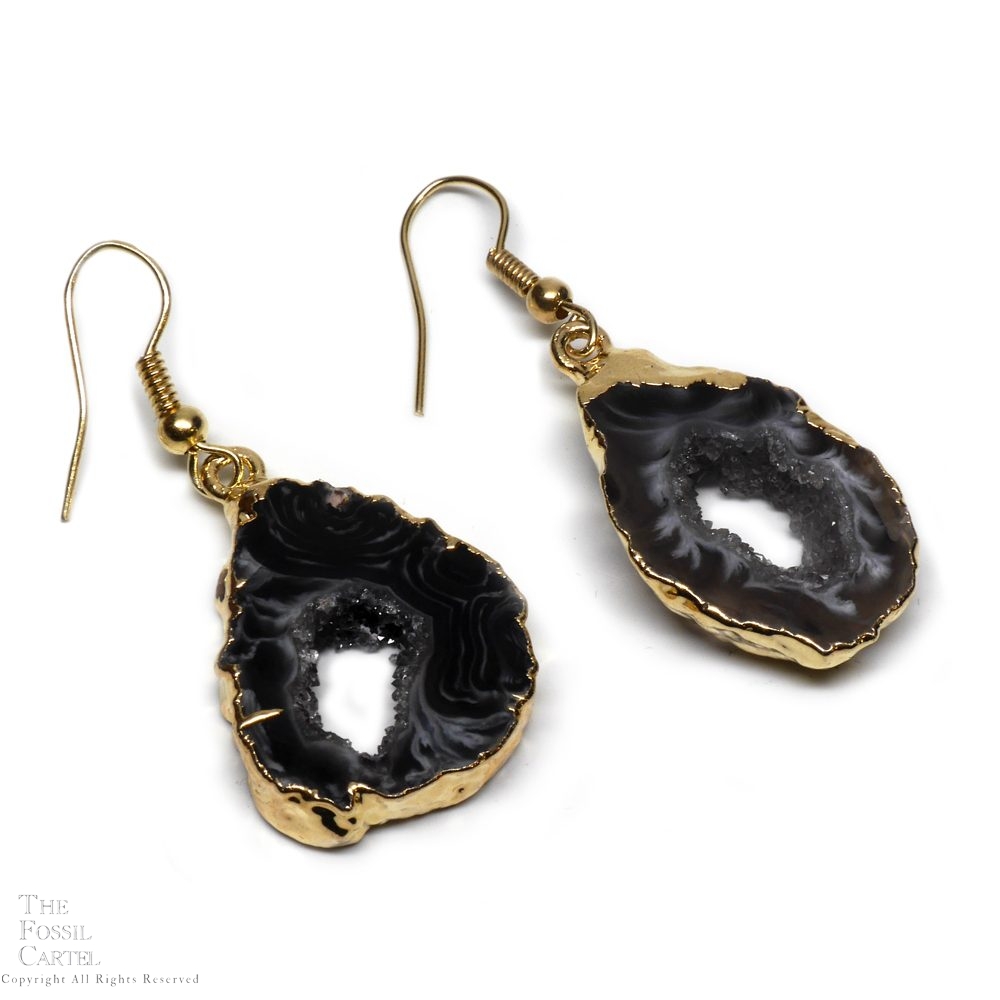 Oco Geode Slice Earrings, Gold, Dark - The Fossil Cartel