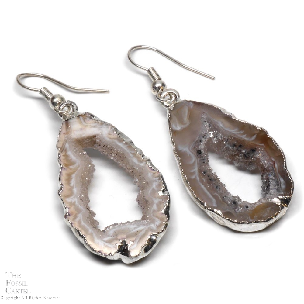 Oco Geode Slice Earrings, Silver, Light - The Fossil Cartel