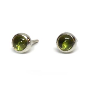 Green Tourmaline Round Cabochon Sterling Silver Stud Earrings