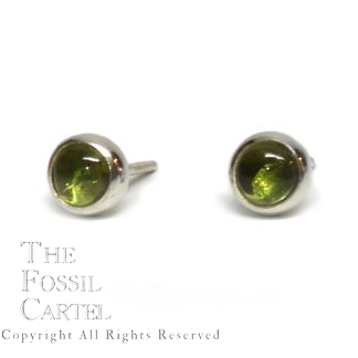 Green Tourmaline Round Cabochon Sterling Silver Stud Earrings
