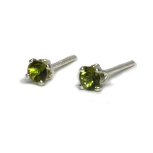 Green Tourmaline Faceted Round Sterling Silver Stud Earrings