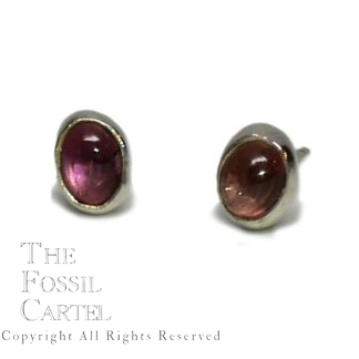 Pink Tourmaline Oval Cabochon Sterling Silver Stud Earrings