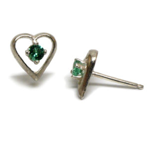 Emerald Obsidianite Heart Stud Earrings