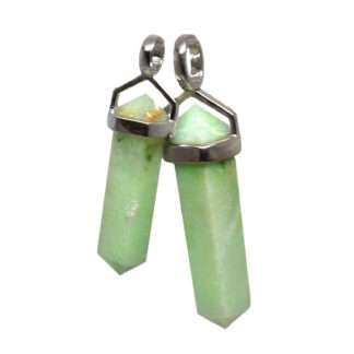 A simple crystal-shaped pendant made from a vogel cut chrysoprase set in sterling silver