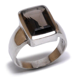 Smoky Quartz Emerald Cut Sterling Silver Ring; Size 11