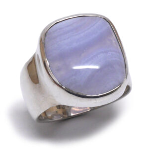 Blue Lace Agate Cabochon Sterling Silver Ring; Size 10