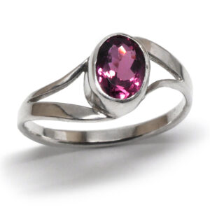 Pink Tourmaline Faceted Oval Sterling Silver Ring; Size 8