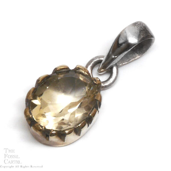 Citrine Oval Faceted Brass and Sterling Silver Pendant
