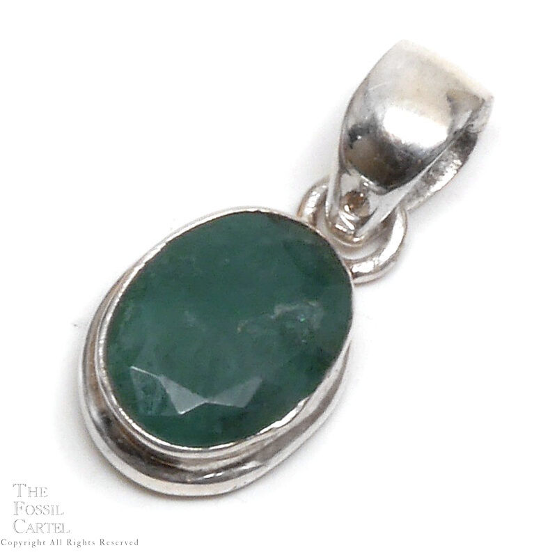 Emerald Oval Faceted Sterling Silver Pendant - The Fossil Cartel