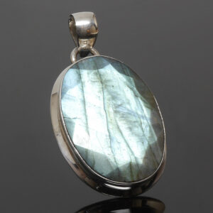 Labradorite Oval Faceted Sterling Silver Pendant