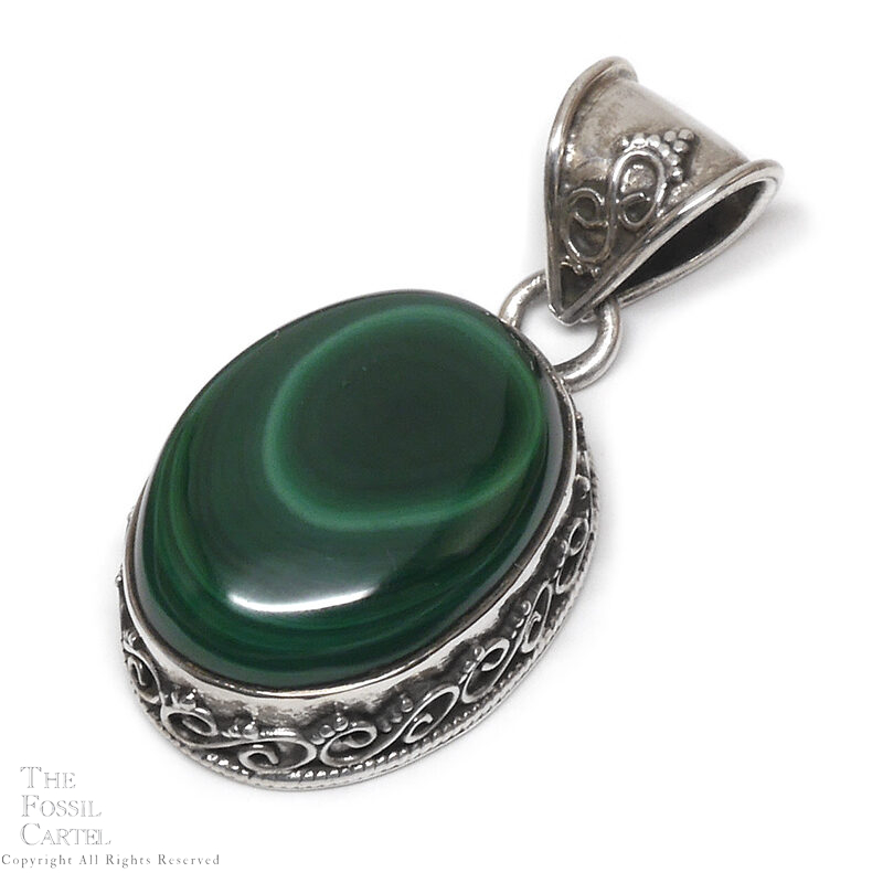 Malachite Oval Sterling Silver Pendant - The Fossil Cartel