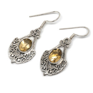 Citrine Oval Decorative Sterling Silver Earrings
