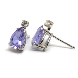 Twilight Obsidianite Pear-Cut Sterling Silver Stud Earrings with CZ