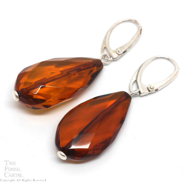 Faceted Amber Sterling Silver Lever-back Earrings
