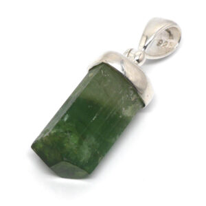 Green Tourmaline Crystal Sterling Silver Pendant