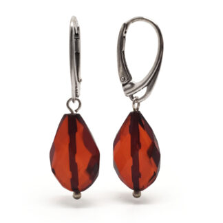 Amber Heart Faceted Sterling Silver Earrings
