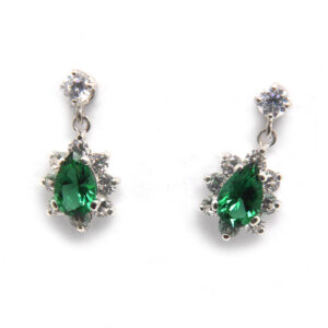 Mt. St. Helens Emerald Obsidianite Pear-Cut Sterling Silver Earrings w/CZ Halo