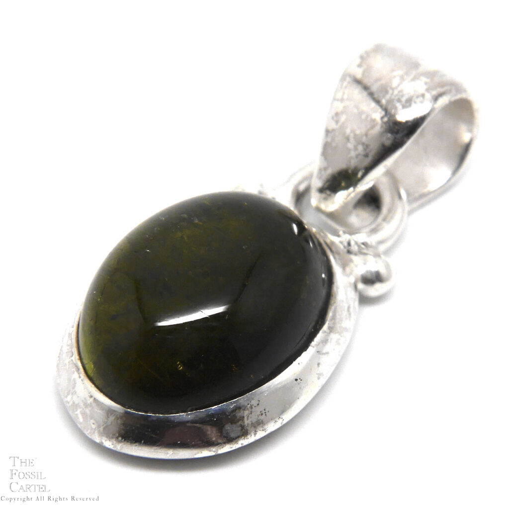 Green Tourmaline Oval Sterling Silver Pendant - The Fossil Cartel